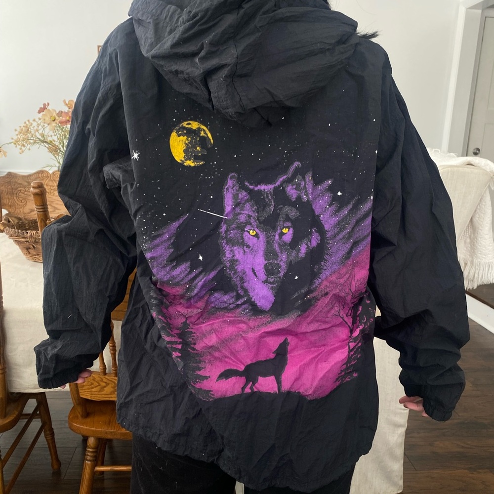 Vintage 90’s Purple wolf graphic zip up windbreaker jacket size XL